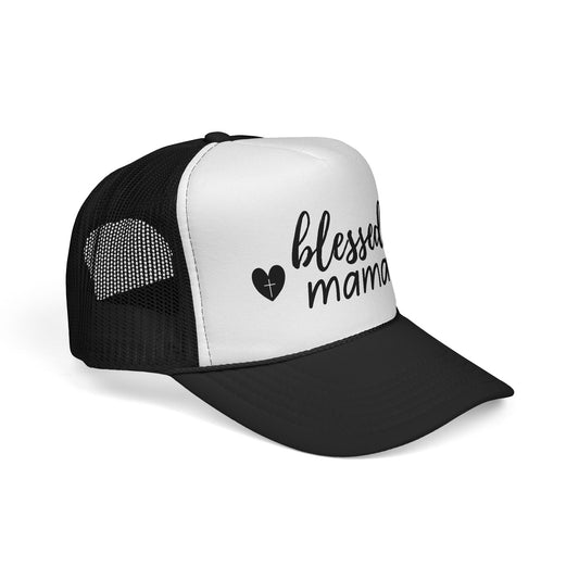 Blessed Mama Heart Cross Trucker Cap