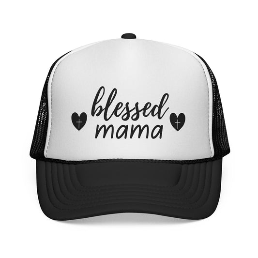 Blessed Mama Heart Cross Trucker Cap